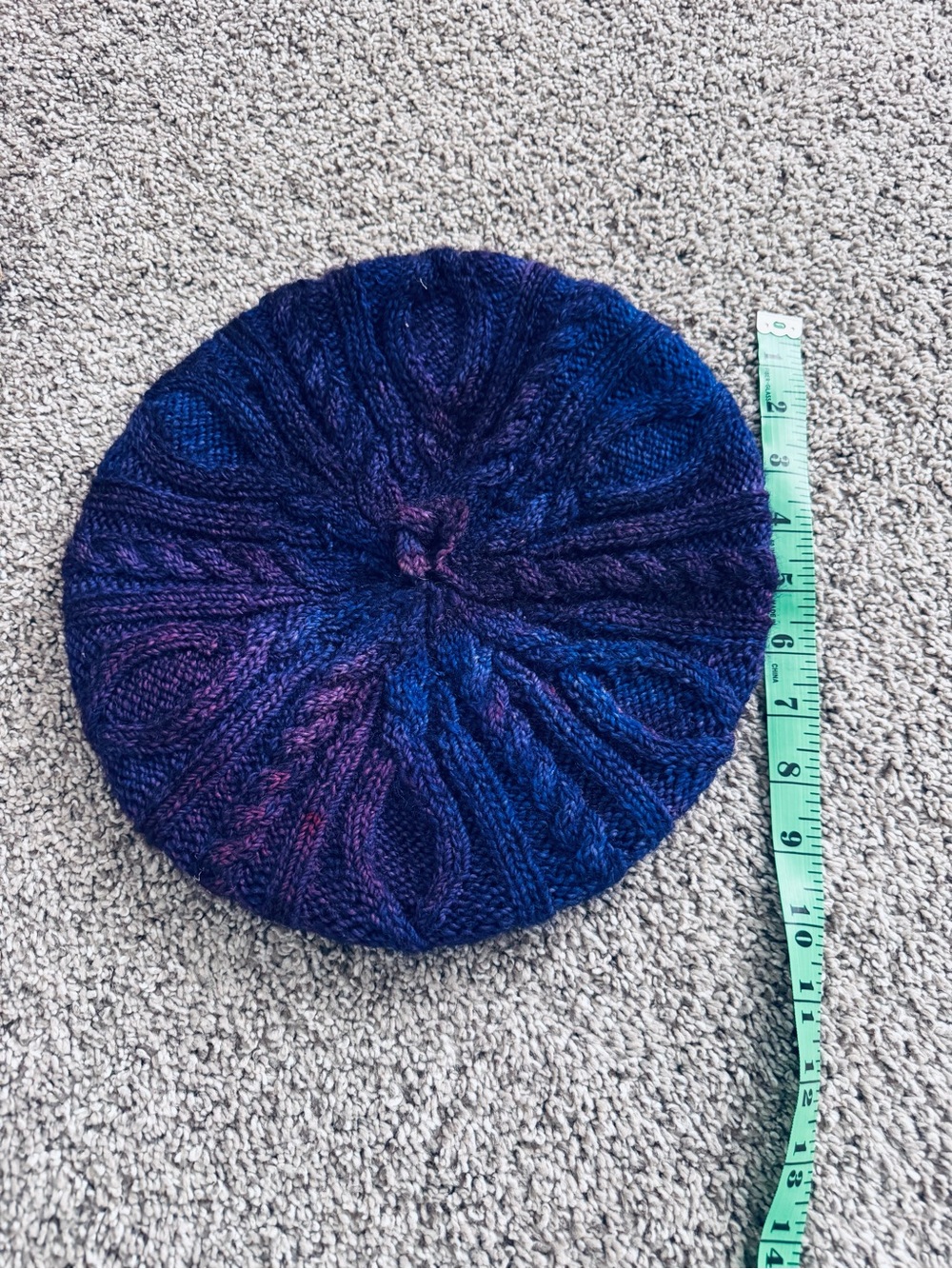 Hand-Knit Deep Blue & Purple Beret - Fall forward